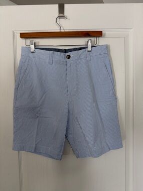 Vineyard Vines Blue and White Pinstripe Flat-Front Shorts